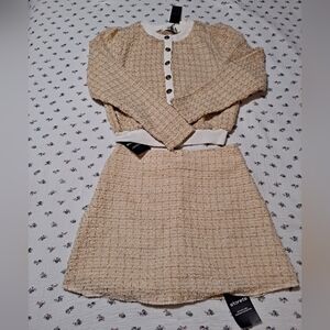 Women’s Cream Tweed Button Cardigan & Skirt Set